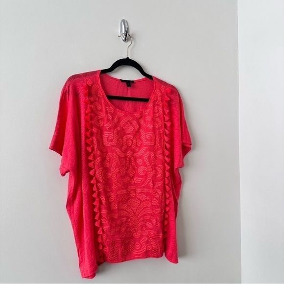 Jcrew-coral 100% Linen Tassel Tee (Size:XL) - Picture 3 of 9